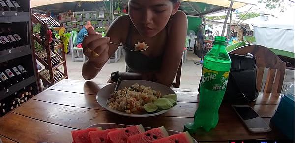  Petite amateur Asian teen with her boyfriend out for lunch